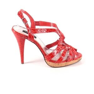 White House Black Market Red Heels Sandals Strappy Cork Platform Size 7